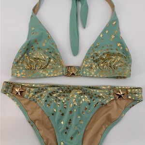 Victoria's Secret Mint Green Bikini Set with Gold Star Accents